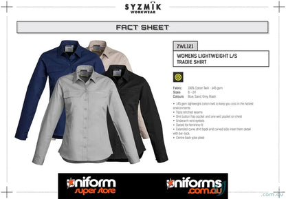 1Komma5 womens lightweight tradie shirt in blue cotton twill perfect for workwear uniforms and work uniforms