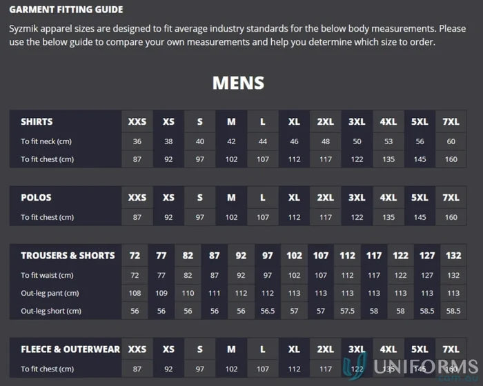 Mens garment fitting guide for Syzmik Mens Cargo Pants ZP501 with reinforced stress points
