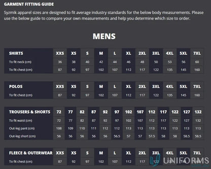 Mens garment fitting guide for Syzmik Mens Cargo Pants ZP501 with reinforced stress points