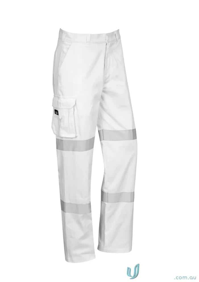 White work pants with reflective stripes from Syzmik Men’s Bio Motion Taped Pants