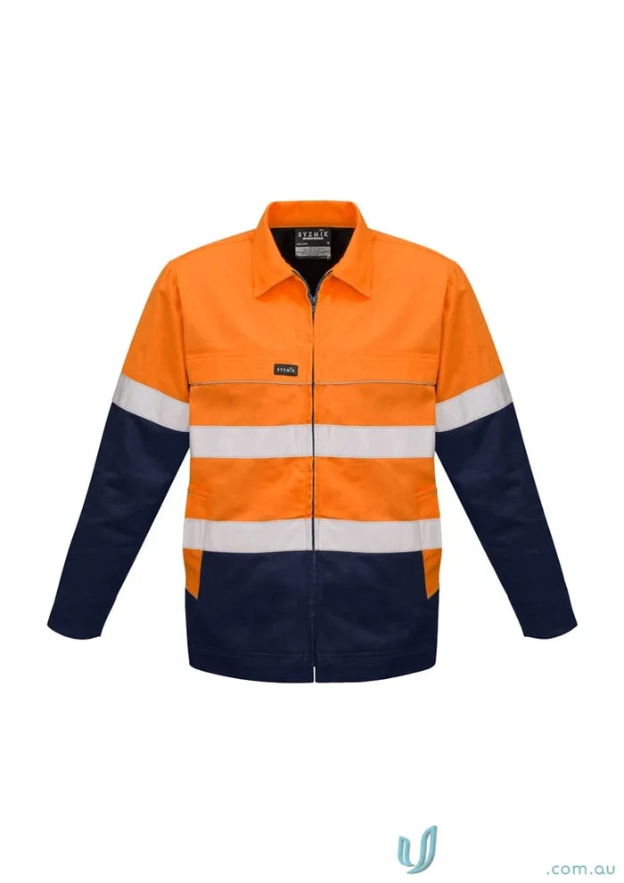 Orange and navy Blue Syzmik HiVis Cotton Drill Jacket ZJ590 with Flannel Lining