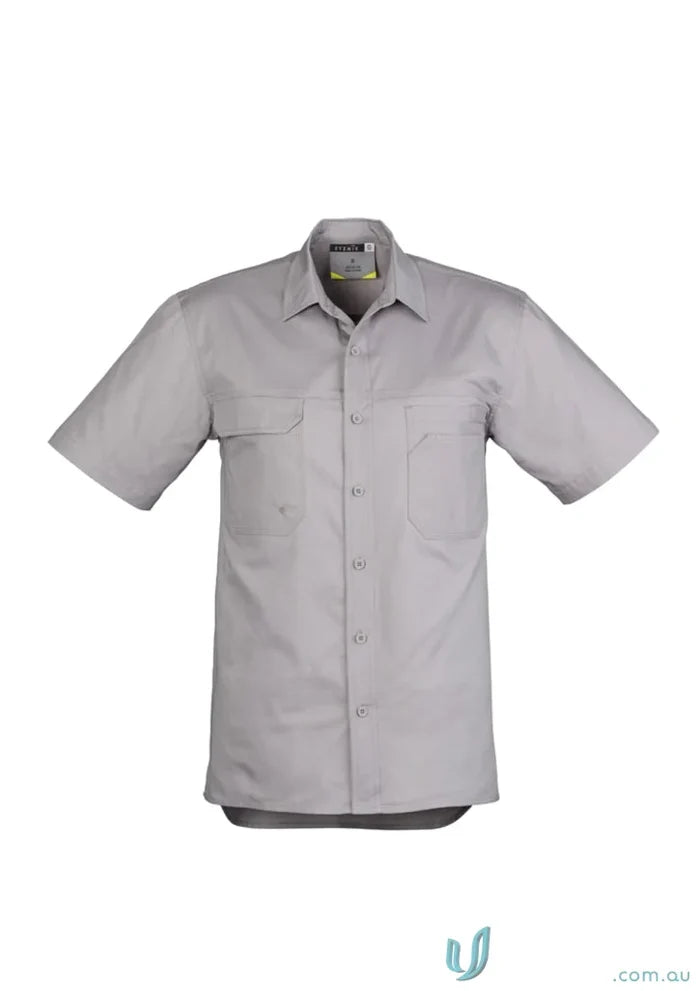 Gray Syzmik mens lightweight tradie short sleeve shirt zw120 for work or casual wear