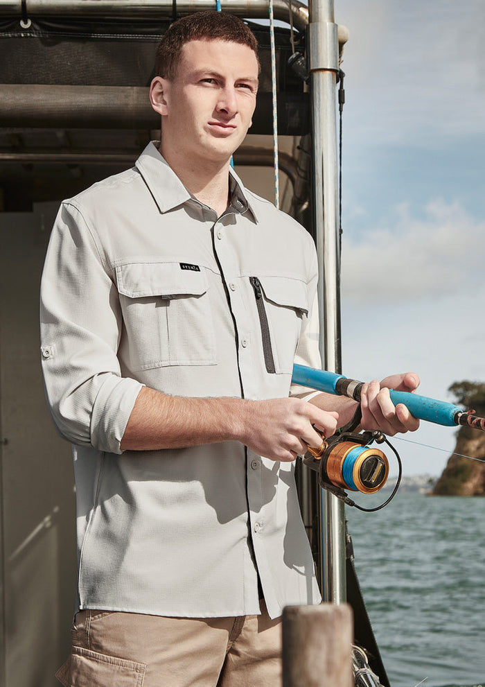 Syzmik Outdoor LS Shirt: light gray mens outdoor long sleeve fishing shirt