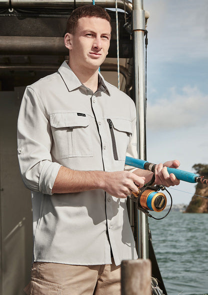 Syzmik Outdoor LS Shirt: light gray mens outdoor long sleeve fishing shirt