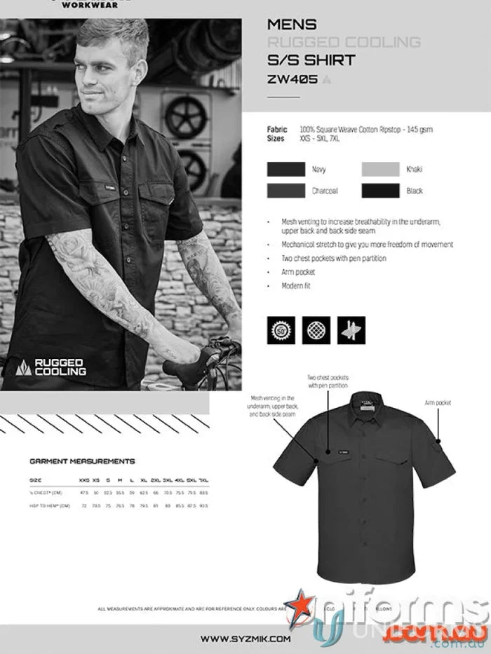Syzmik Men’s Rugged Cooling Short Sleeve Work Shirt model ZW405 perfect for tough jobs