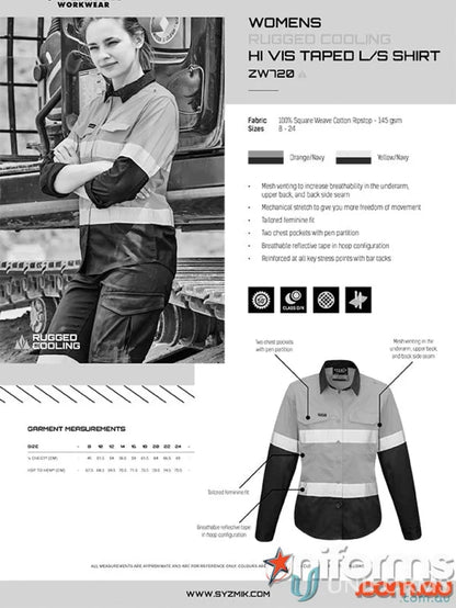 Syzmik Womens Rugged Cooling Taped Hi Vis Spliced Shirt with reflective tape