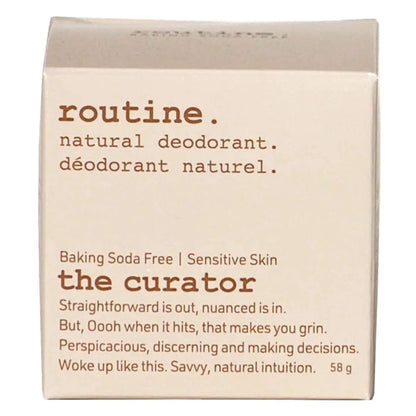 Package of Routine. The Curator (Baking Soda Free) Deodorant 58g