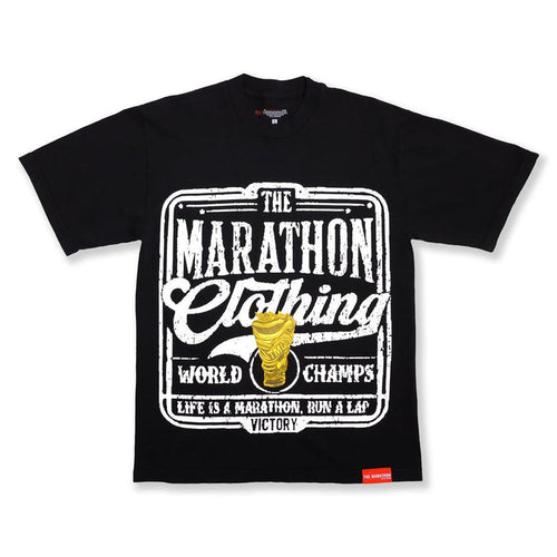 Vintage Marathon World Champs Tee in black with woven hem label and heavyweight cotton
