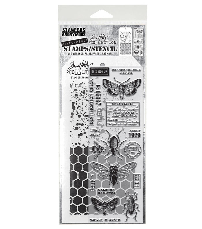Tim Holtz - Mixed Media Clear Stamp & Stencil - #11. Available at Embellish Away located in Bowmanville Ontario Canada.
