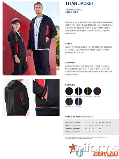 Black and red Titan Men’s Team Jacket with hood, perfect for advanced active jacket needs