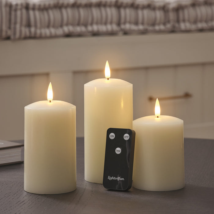 TruGlow® Ivory LED Pillar Candle Trio With Remote Control