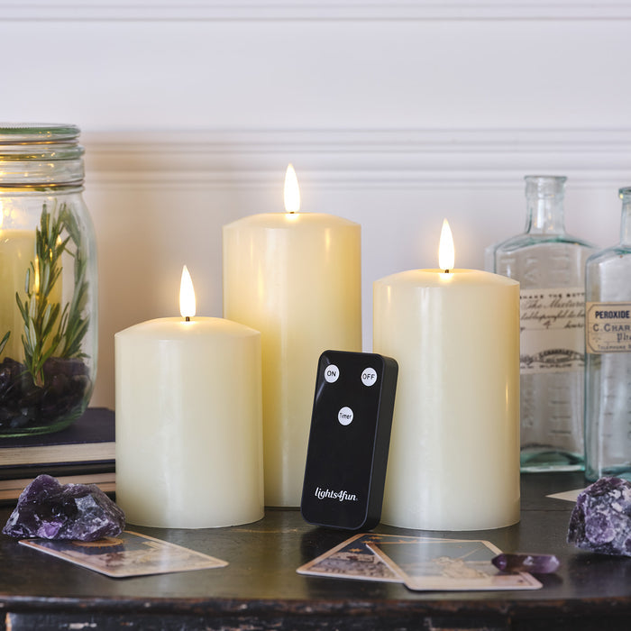 TruGlow® Ivory LED Pillar Candle Trio With Remote Control