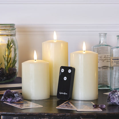 TruGlow® Ivory LED Pillar Candle Trio With Remote Control