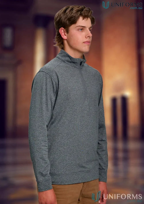Gray long-sleeved pullover from Spirit Ultimate Men’s Ultimate Men’s Half Zip Sweat Top