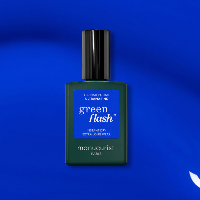 A bottle of Manucurist's Ultramarine electric blue gel polish.