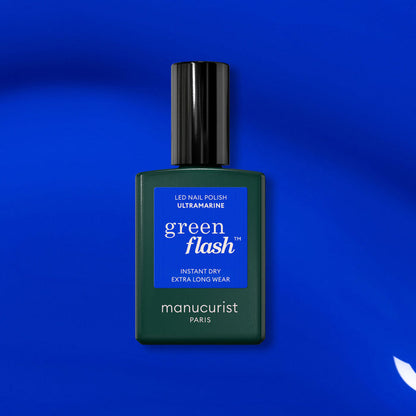 A bottle of Manucurist's Ultramarine electric blue gel polish.