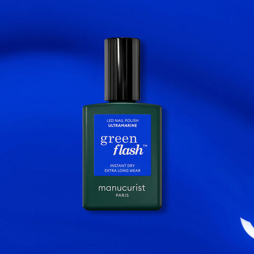 A bottle of Manucurist's Ultramarine electric blue gel polish.