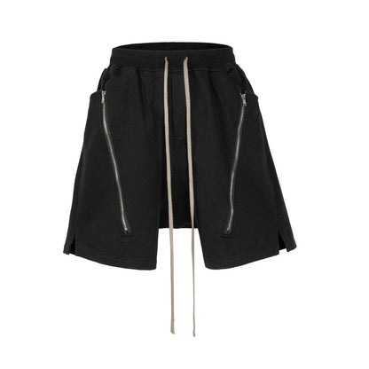 Undeveloped Noir Zip Drawstring Black Cargo Shorts