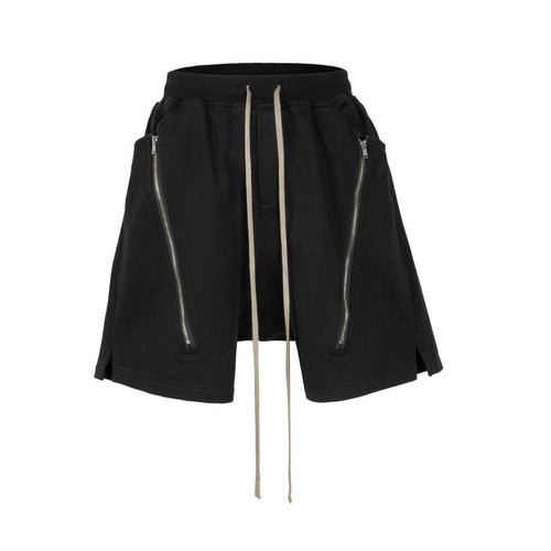 Undeveloped Noir Zip Drawstring Black Cargo Shorts