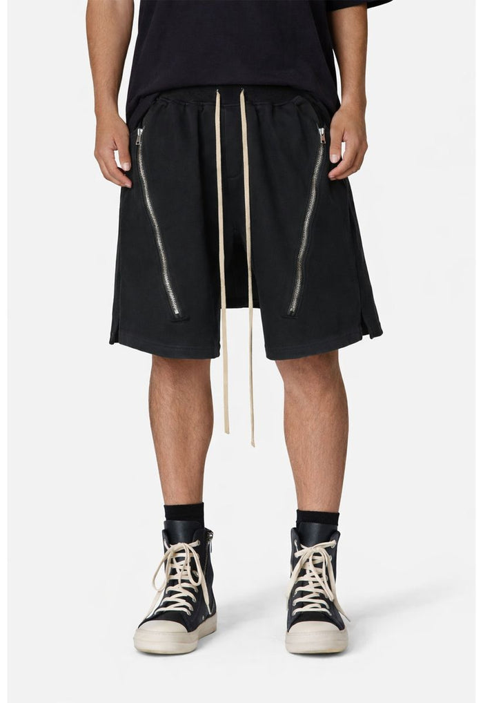 Undeveloped Noir Zip Drawstring Black Cargo Shorts