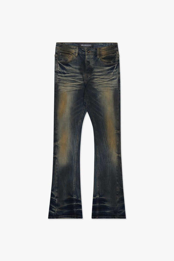 Valabasas "Fax" Yellow Vintage Blue Washed Stacked Denim Jeans