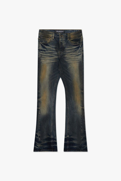 Valabasas "Fax" Yellow Vintage Blue Washed Stacked Denim Jeans