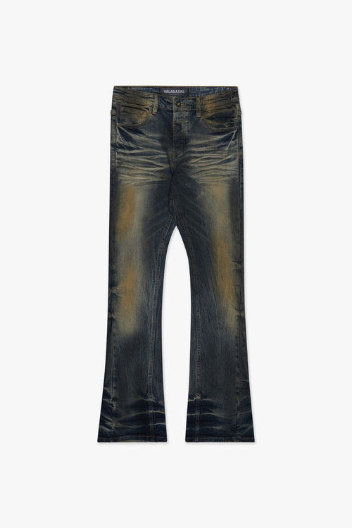 Valabasas "Fax" Yellow Vintage Blue Washed Stacked Denim Jeans
