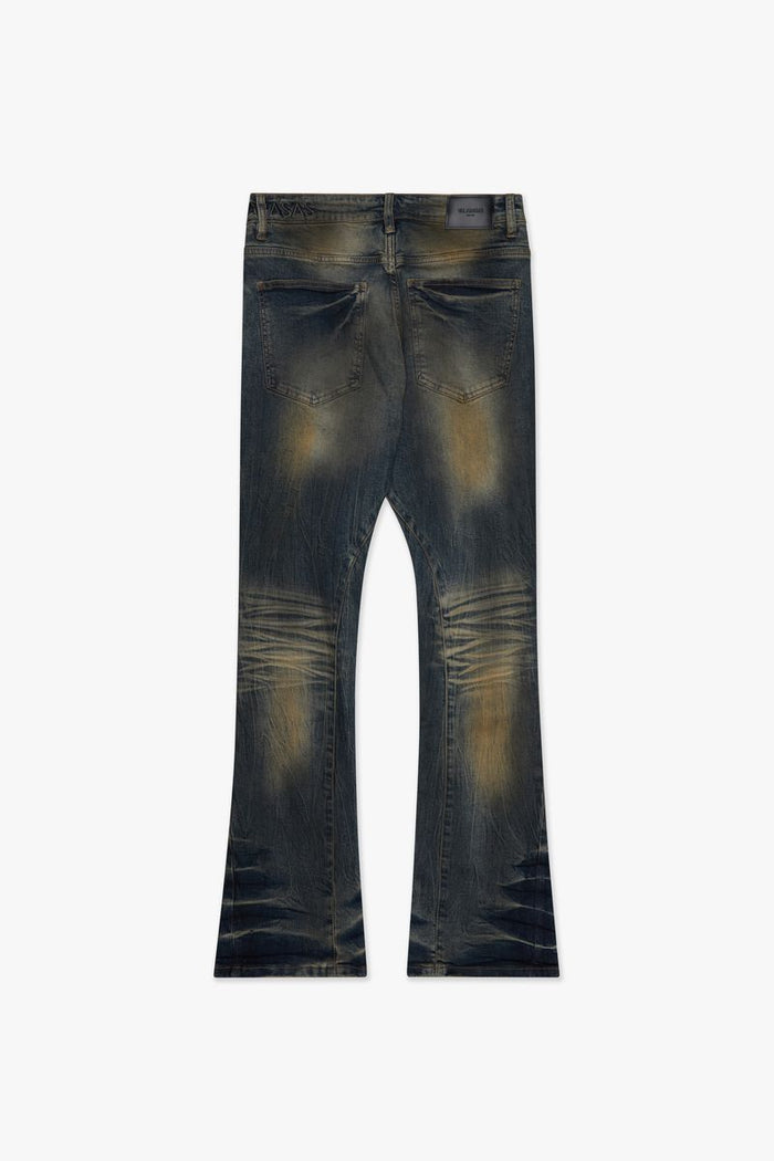 Valabasas "Fax" Yellow Vintage Blue Washed Stacked Denim Jeans