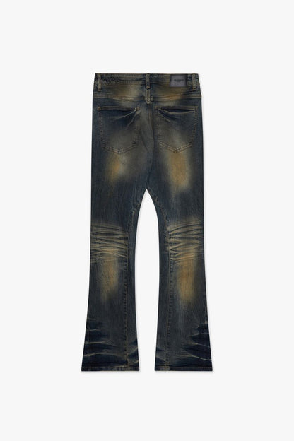 Valabasas "Fax" Yellow Vintage Blue Washed Stacked Denim Jeans