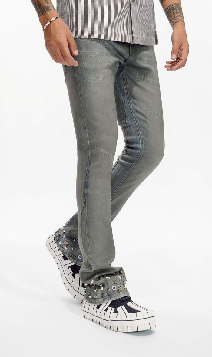 Valabasas "Ion - 33" Inseam" Dark Dirty Blue Waxed Stacked Denim Jeans