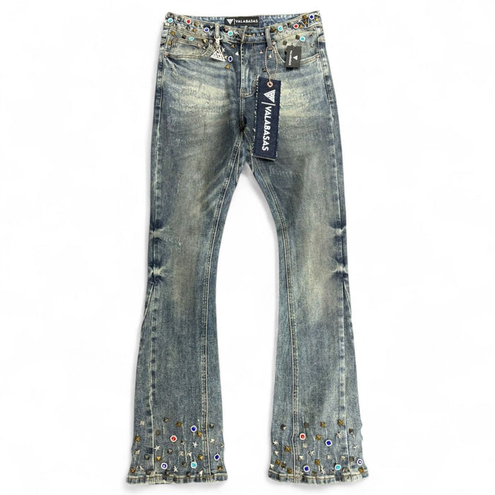 Valabasas "Ion - 33" Inseam" Dark Dirty Blue Waxed Stacked Denim Jeans