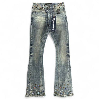 Valabasas "Ion - 33" Inseam" Dark Dirty Blue Waxed Stacked Denim Jeans