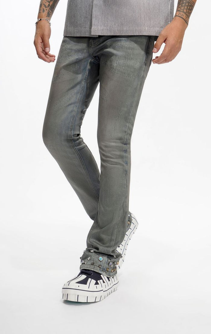 Valabasas "Ion - 33" Inseam" Dark Dirty Blue Waxed Stacked Denim Jeans