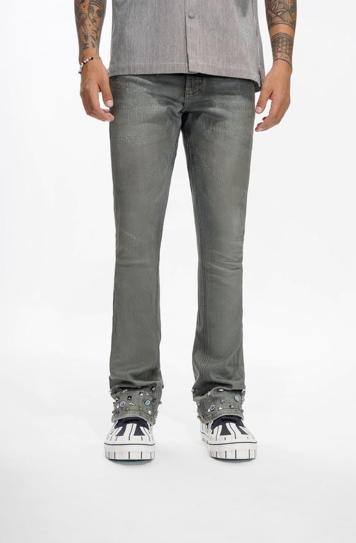 Valabasas "Ion - 33" Inseam" Dark Dirty Blue Waxed Stacked Denim Jeans