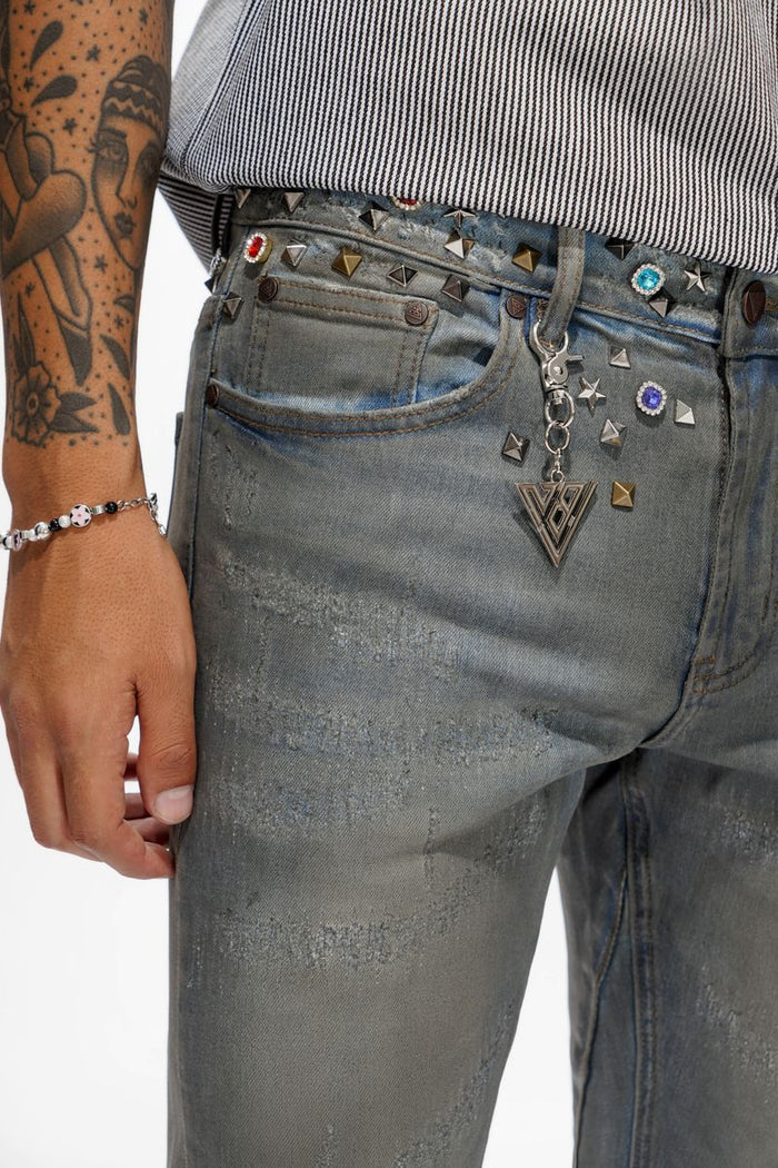 Valabasas "Ion - 33" Inseam" Dark Dirty Blue Waxed Stacked Denim Jeans