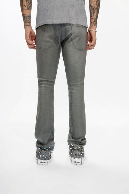 Valabasas "Ion - 33" Inseam" Dark Dirty Blue Waxed Stacked Denim Jeans
