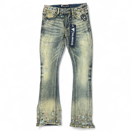 Valabasas "Ion - 33" Inseam" Vintage Wash Waxed Stacked Denim Jeans
