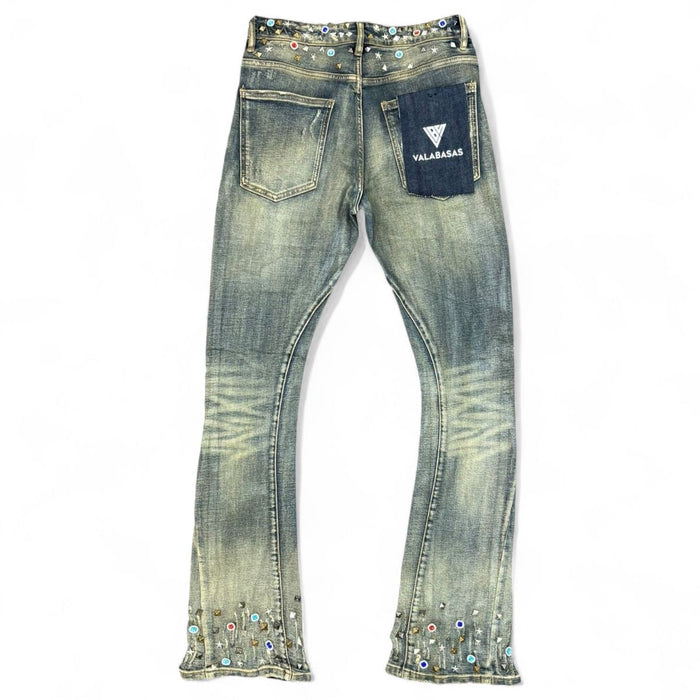 Valabasas "Ion - 33" Inseam" Vintage Wash Waxed Stacked Denim Jeans