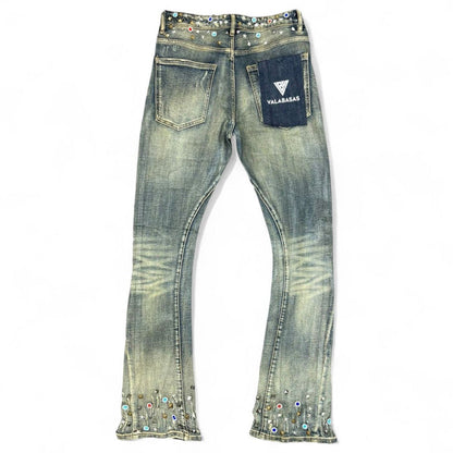 Valabasas "Ion - 33" Inseam" Vintage Wash Waxed Stacked Denim Jeans