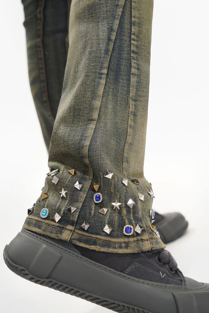 Valabasas "Ion - 33" Inseam" Vintage Wash Waxed Stacked Denim Jeans