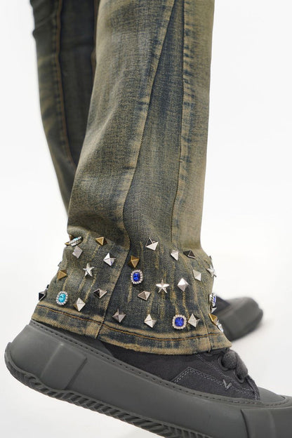 Valabasas "Ion - 33" Inseam" Vintage Wash Waxed Stacked Denim Jeans