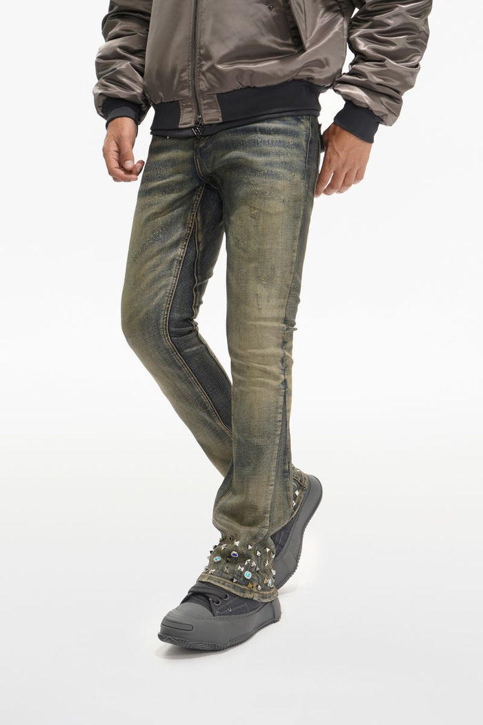 Valabasas "Ion - 33" Inseam" Vintage Wash Waxed Stacked Denim Jeans