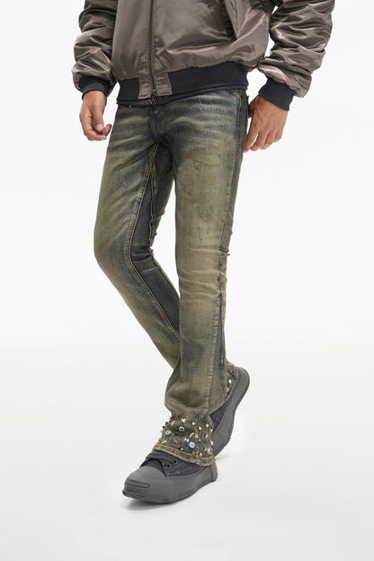 Valabasas "Ion - 33" Inseam" Vintage Wash Waxed Stacked Denim Jeans