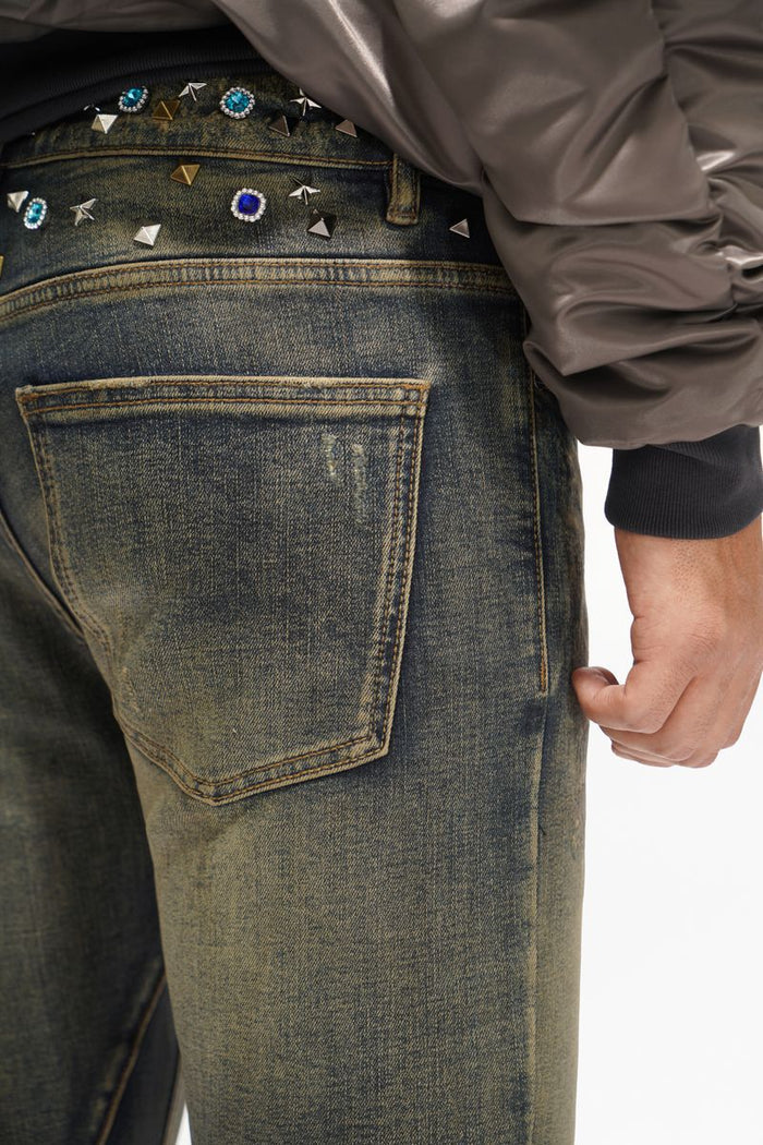 Valabasas "Ion - 33" Inseam" Vintage Wash Waxed Stacked Denim Jeans