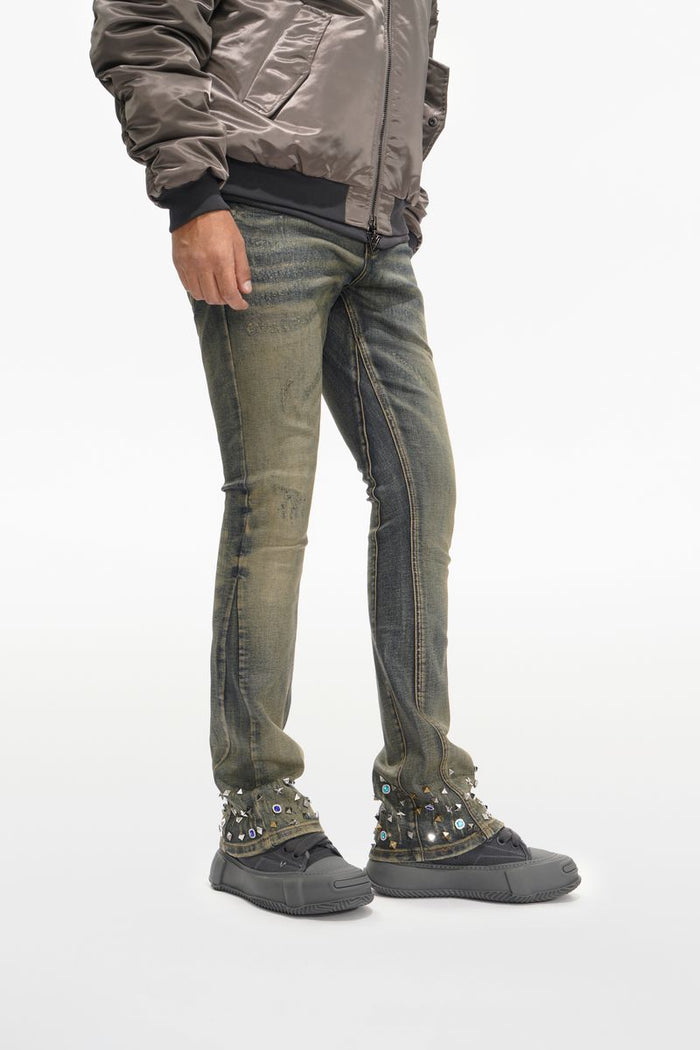 Valabasas "Ion - 33" Inseam" Vintage Wash Waxed Stacked Denim Jeans