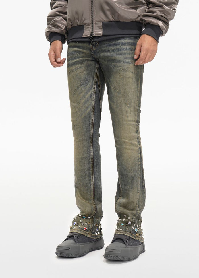 Valabasas "Ion - 33" Inseam" Vintage Wash Waxed Stacked Denim Jeans