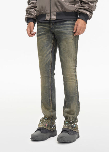 Valabasas "Ion - 33" Inseam" Vintage Wash Waxed Stacked Denim Jeans