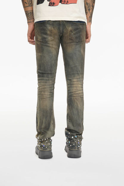 Valabasas "Ion - 33" Inseam" Vintage Wash Waxed Stacked Denim Jeans