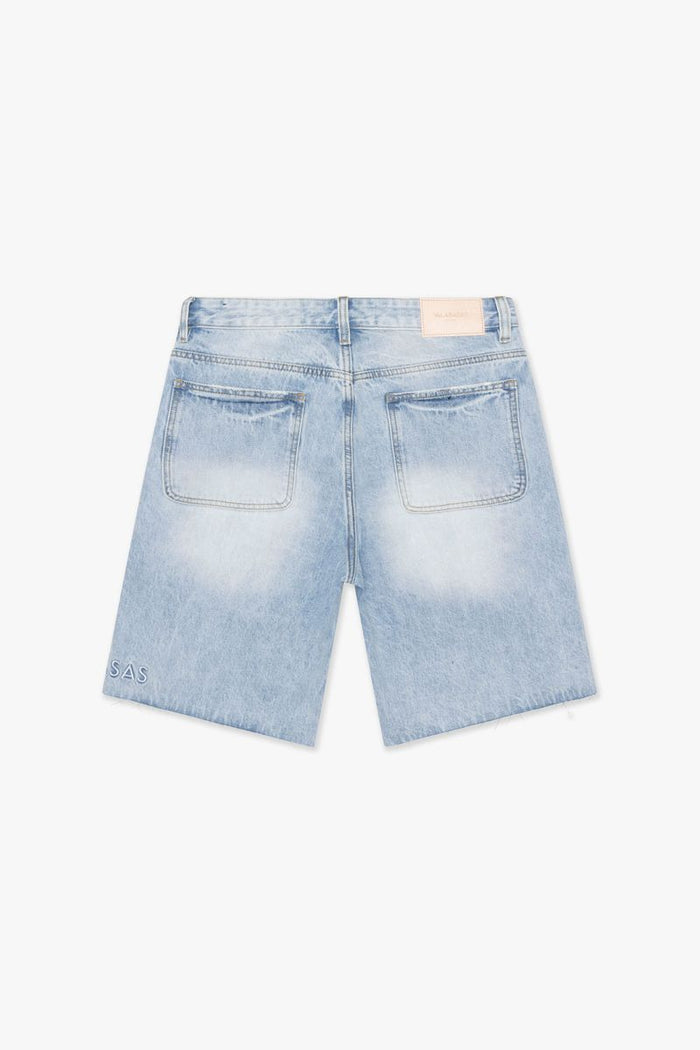 Light blue wash denim shorts featuring a stylish fit and casual summer-ready design, ideal for warm weather and everyday wear