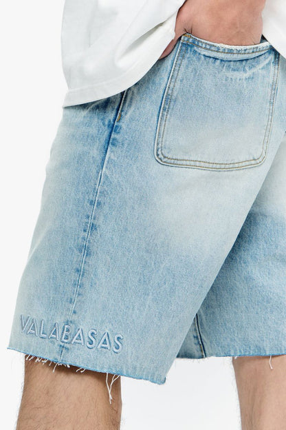 A pair of Valabasas Mr Shorts light blue wash denim shorts with distressed details and a casual fit for everyday wear